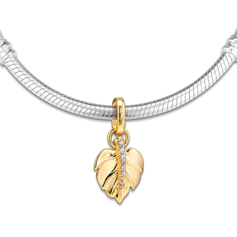 Europe Charms Bracelets 925 Sterling Silver Shining Leaf Beads