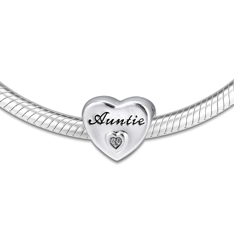 Auntie's Love Heart Beads 925 Sterling Silver Jewelry