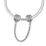 Enchanted Heart Safety Chain Beads 100% 925 Sterling Silver Jewelry