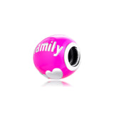Family Love Pink Enamel Beads 925 Sterling Silver Bracelet Charm DIY Fits Europe