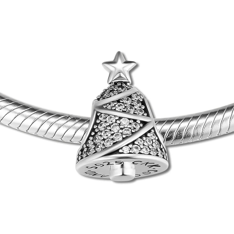 925 Silver Festive Tree Beads Clear CZ DIY Fits Europe Charms Bracelets