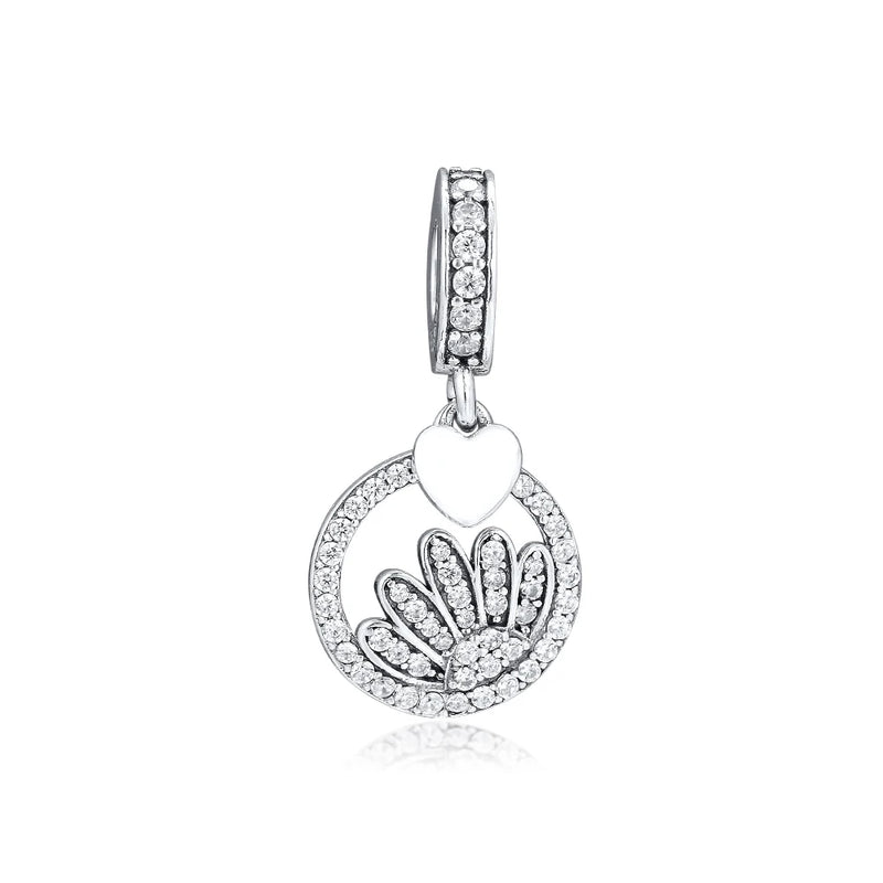 925 Sterling Silver Half Daisy Beads with Clear CZ
