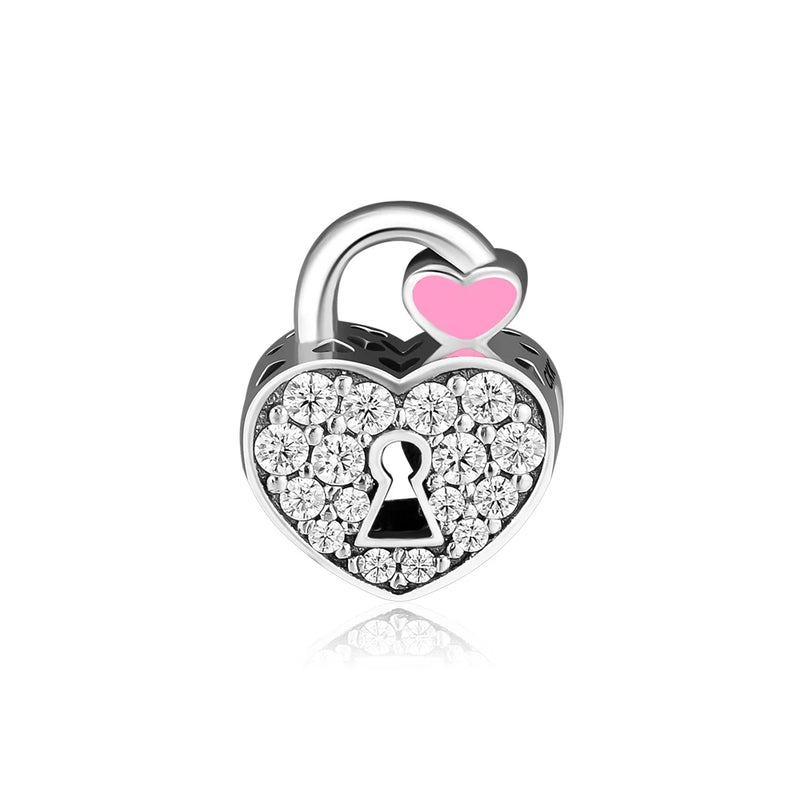 Padlock Pave Beads Clear CZ 925 Sterling Silver Jewelry