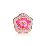 European Charm Bracelet Rose Peach Blossom Flower Beads 925 Sterling Silver