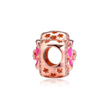 European Charm Bracelet Rose Peach Blossom Flower Beads 925 Sterling Silver