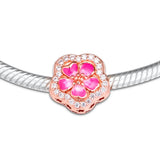 European Charm Bracelet Rose Peach Blossom Flower Beads 925 Sterling Silver