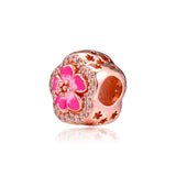 European Charm Bracelet Rose Peach Blossom Flower Beads 925 Sterling Silver