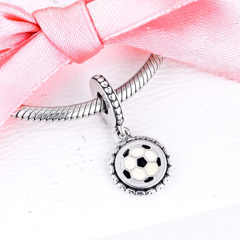 Soccer Dangle Enamel Beads 925 Sterling Silver Jewelry