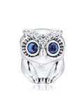 925 Sterling Silver Sparkling Owl Beads for Europe Charms Bracelets