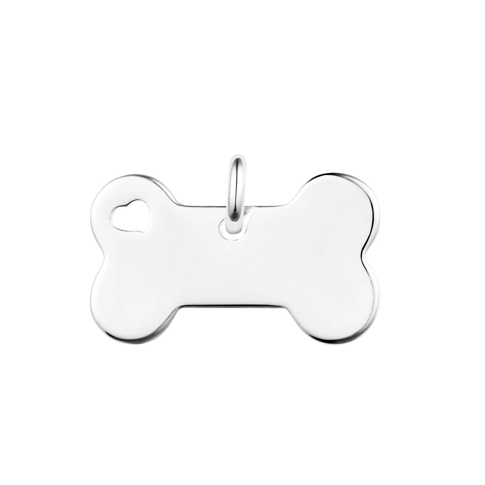 Engravable Dog Bone Tag Bead for Charms Bracelets 925 Sterling Silver