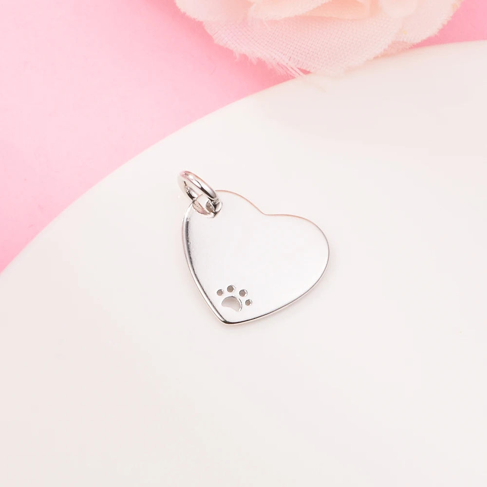 Engravable Heart Pet Collar Tag Beads 925 Sterling Silver Jewelry Kralen