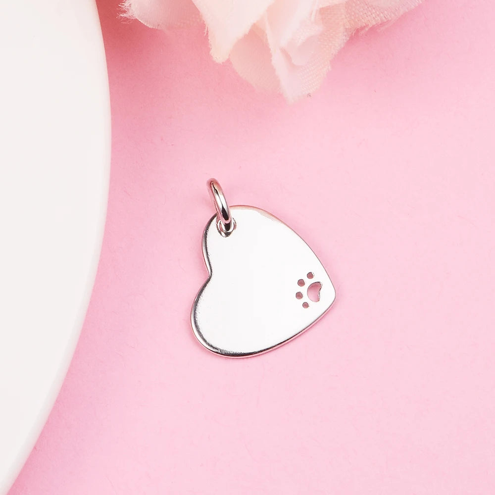 Engravable Heart Pet Collar Tag Beads 925 Sterling Silver Jewelry Kralen