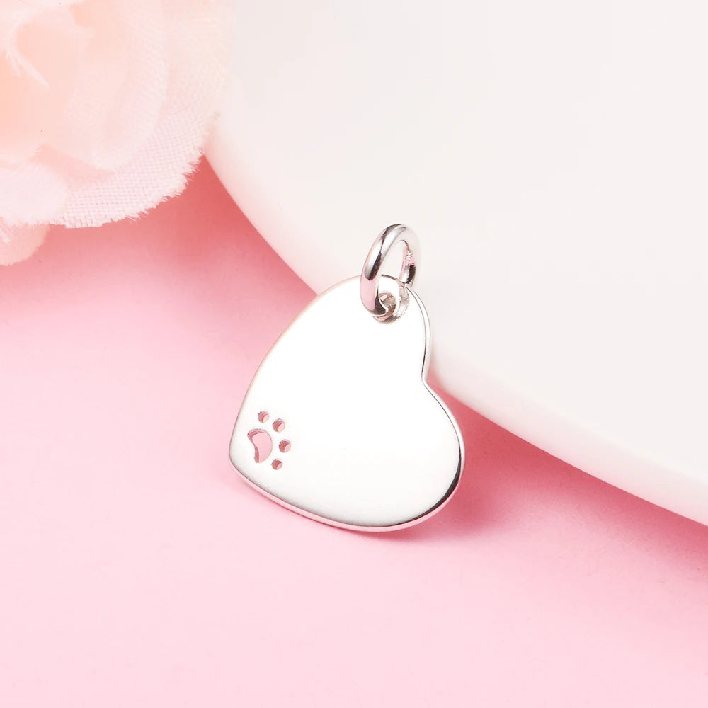 Engravable Heart Pet Collar Tag Beads 925 Sterling Silver Jewelry Kralen
