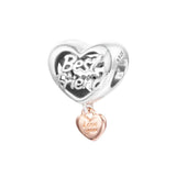 925 Sterling Silver Love You Heart Dangle Beads for Charm Bracelets