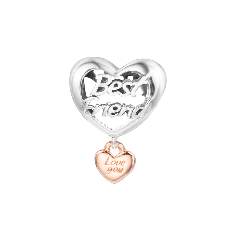 925 Sterling Silver Love You Heart Dangle Beads for Charm Bracelets