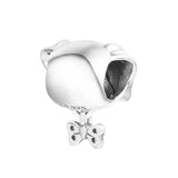 Pet Dog & Bone Dangle Beads 925 Sterling Silver Charms Bracelet DIY Fits