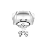 Pet Dog & Bone Dangle Beads 925 Sterling Silver Charms Bracelet DIY Fits