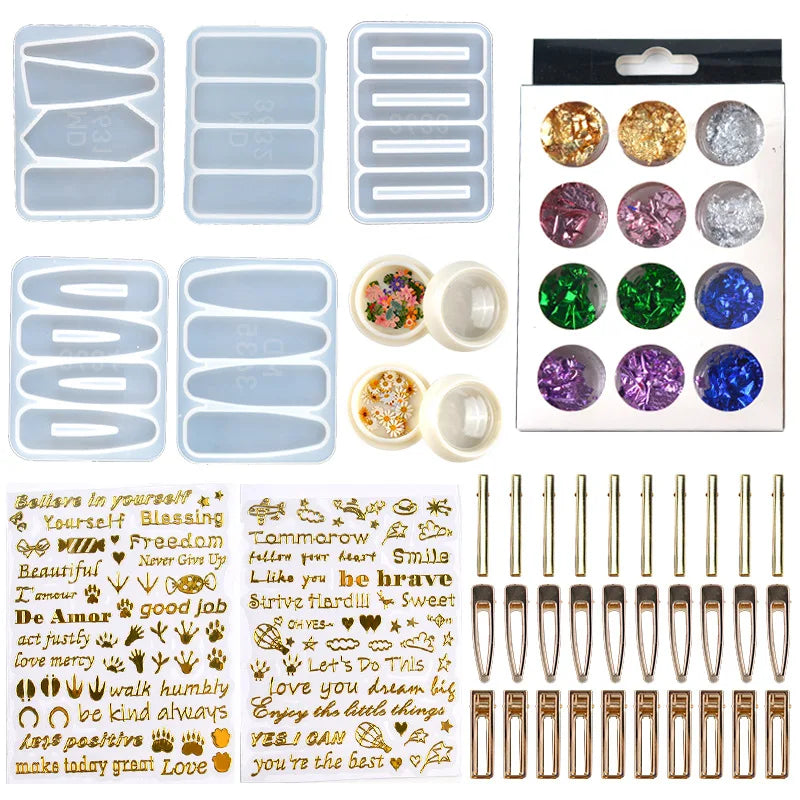 Crystal Resin Silicone Mold Girl Hair Pins Jewelry Tool Set
