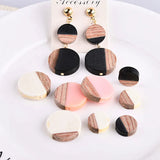 Geometric Round Earrings, Wood and Resin Hand Jewelry Accessories