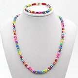 Colorful Bead String Enamel Necklace Bracelet Set
