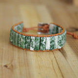 Boho Leather Wrap Bracelet with Natural Stone Beads