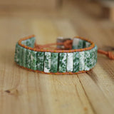 Boho Leather Wrap Bracelet with Natural Stone Beads