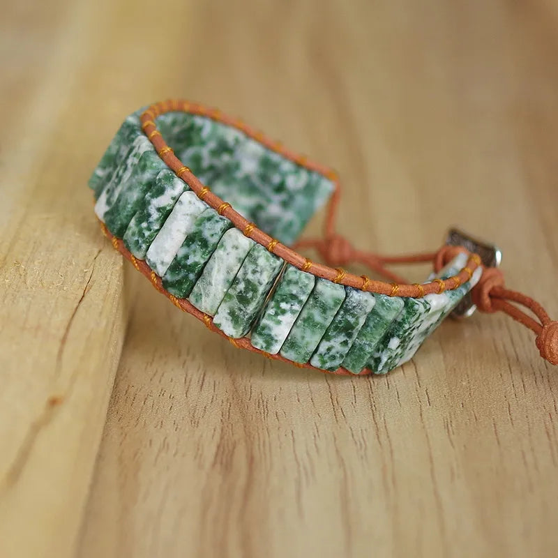 Boho Leather Wrap Bracelet with Natural Stone Beads