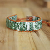 Boho Leather Wrap Bracelet with Natural Stone Beads
