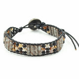 Natural Stone Bead Wrap Around Wide Tree of Life Snap Bracelet