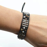 Natural Stone Bead Wrap Around Wide Tree of Life Snap Bracelet