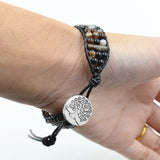 Natural Stone Bead Wrap Around Wide Tree of Life Snap Bracelet