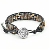 Natural Stone Bead Wrap Around Wide Tree of Life Snap Bracelet