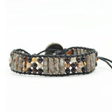 Natural Stone Bead Wrap Around Wide Tree of Life Snap Bracelet