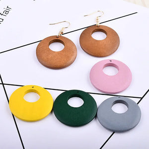 Geometric Wooden Earrings and Necklace Pendants Set
