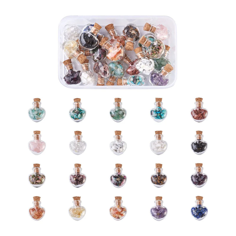 DIY Heart Wishing Bottle Kit with Glass Bottles and Gemstones