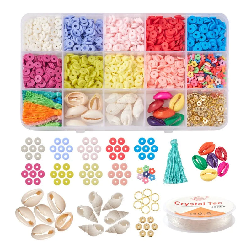 DIY Heishi Beads Jewelry Making Kits 6mm Polymer Clay Beads Tassel Charms Set