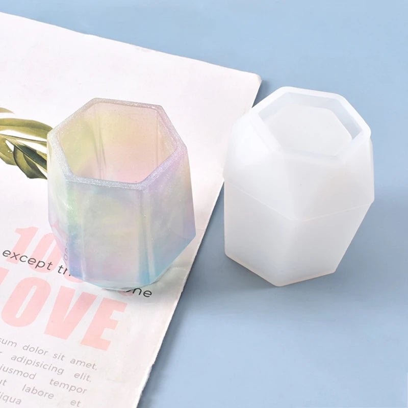 Hexagon Pen Holder Silicone Mold for DIY Crafts
