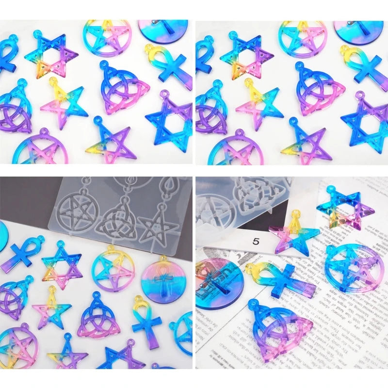 DIY Hexagram Spiritual Amulet Pendant Resin Mold Celtics Pentagrams Star Molds