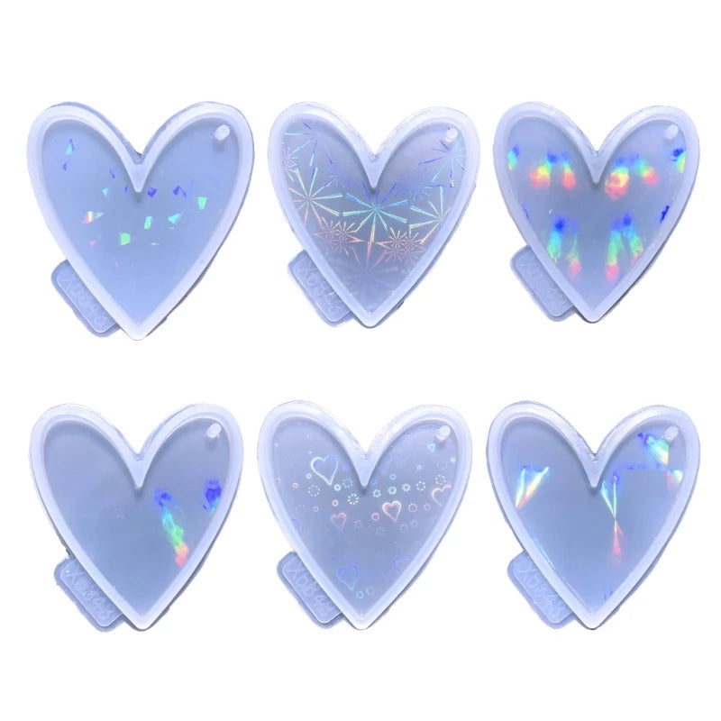 Holographic Heart Keychain Resin Mold Pendant Silicone Mold
