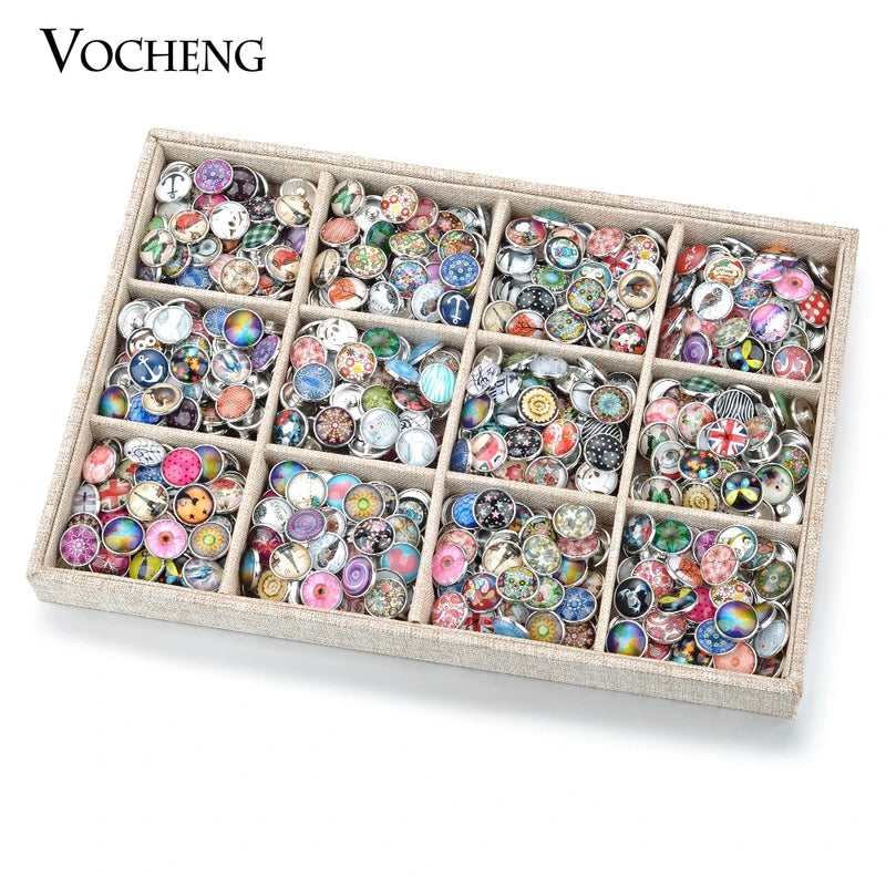 50pcs/Bag Random 18mm Glass Snap Charms for Jewelry