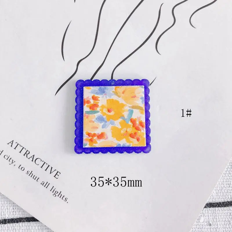 Acrylic Resin Floral Art Necklace Pendants 30pcs