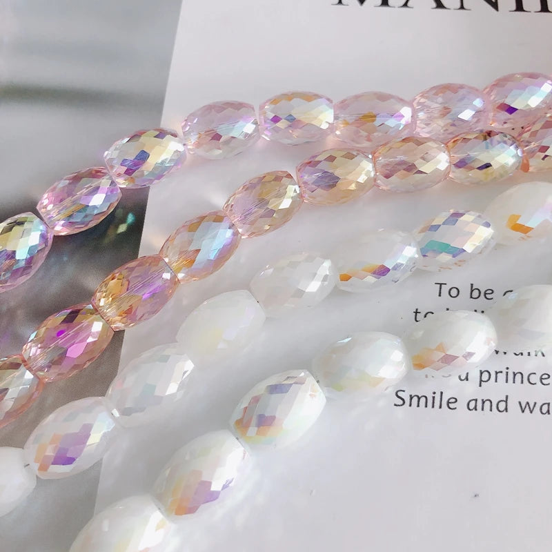 Cream Oval Multi-faceted Glass Crystal Loose Beads (1 Package Sale)