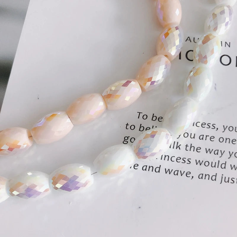 Cream Oval Multi-faceted Glass Crystal Loose Beads (1 Package Sale)