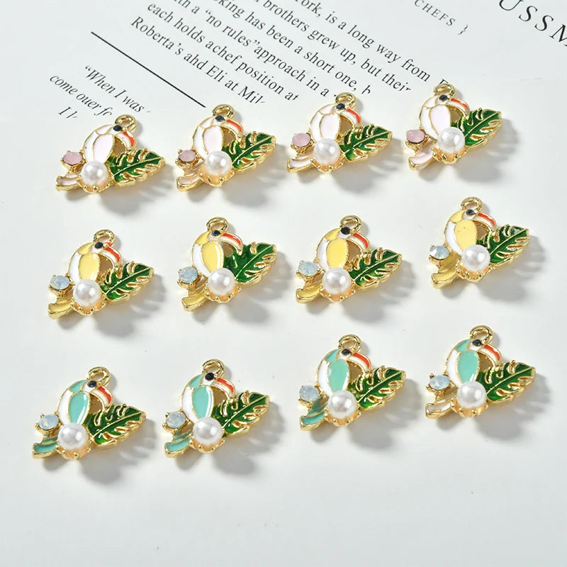 30pcs Colorful Animal Bird DIY Earring Charms Round Pearl Decor 21*15mm