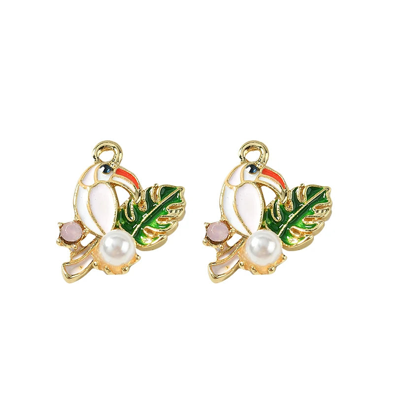 30pcs Colorful Animal Bird DIY Earring Charms Round Pearl Decor 21*15mm