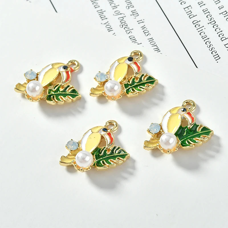 30pcs Colorful Animal Bird DIY Earring Charms Round Pearl Decor 21*15mm
