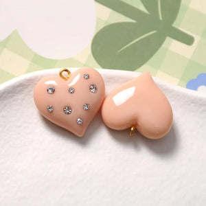 10pcs Crystal Rhinestone Love Heart Pendant Necklace Earring Charm