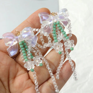 10pcs 60*80mm Glass Crystal Beading Resin Bow Charms for DIY Jewelry
