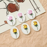 20pcs Rose Flower Resin Oval Cabochons Ornament Stickers