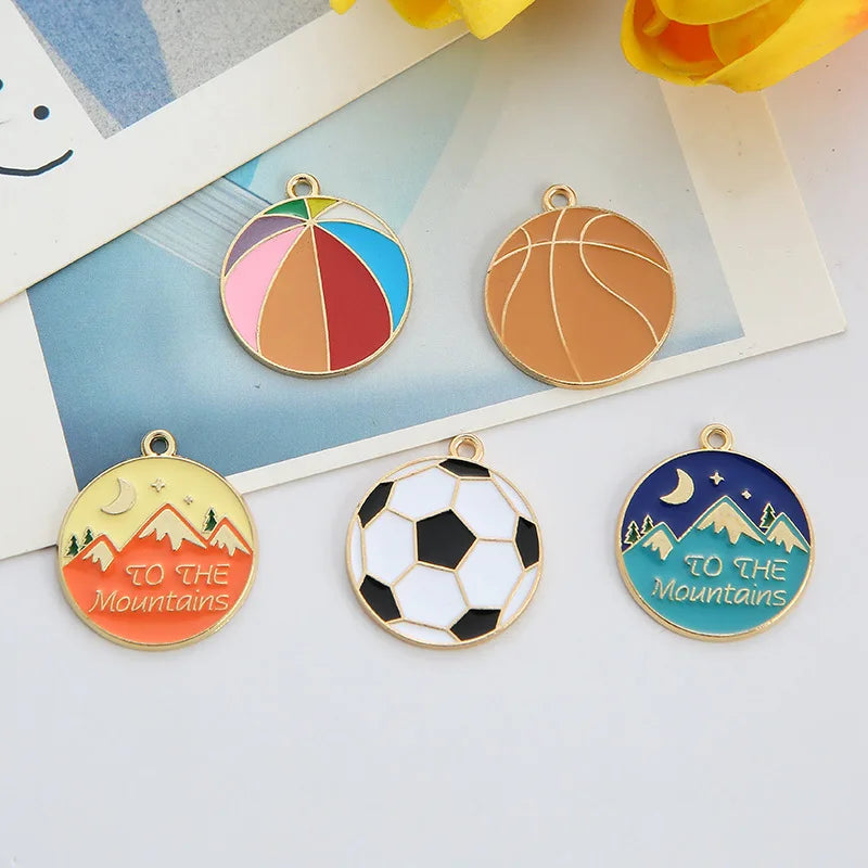 50pcs 28*25mm Sports Ball Charms Plated Zinc Alloy Earring Necklace Pendants